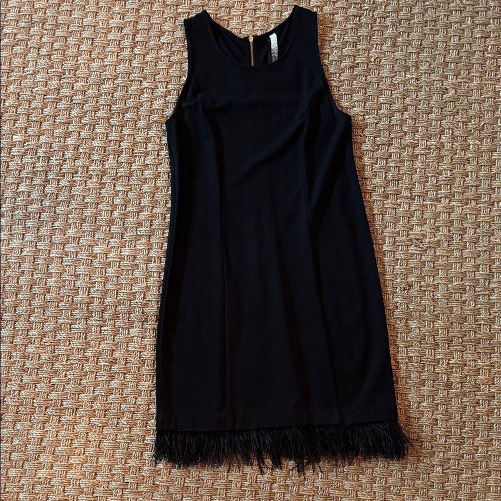 Kensie Black Sleeveless Dress with Feather Trim
